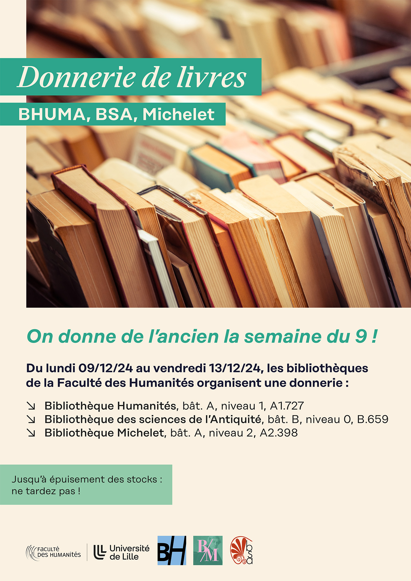 Donnerie de livres dans les bibliothèques de la Faculté des Humanités